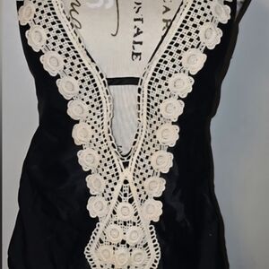 Target Black Top with Cream Crochet Accents